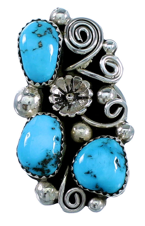 Navajo Sterling Silver Turquoise Flower Ring Size 6-1/2 SX108598